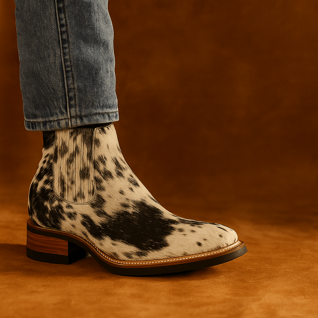 aurora city sole cowhide boots with black rubber sole