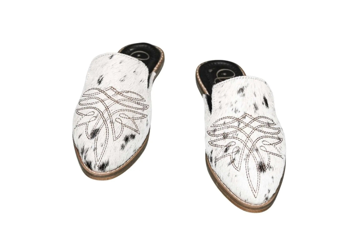 Abby Cowhide Mules – Hair-on Hide – Size 6 – Side View