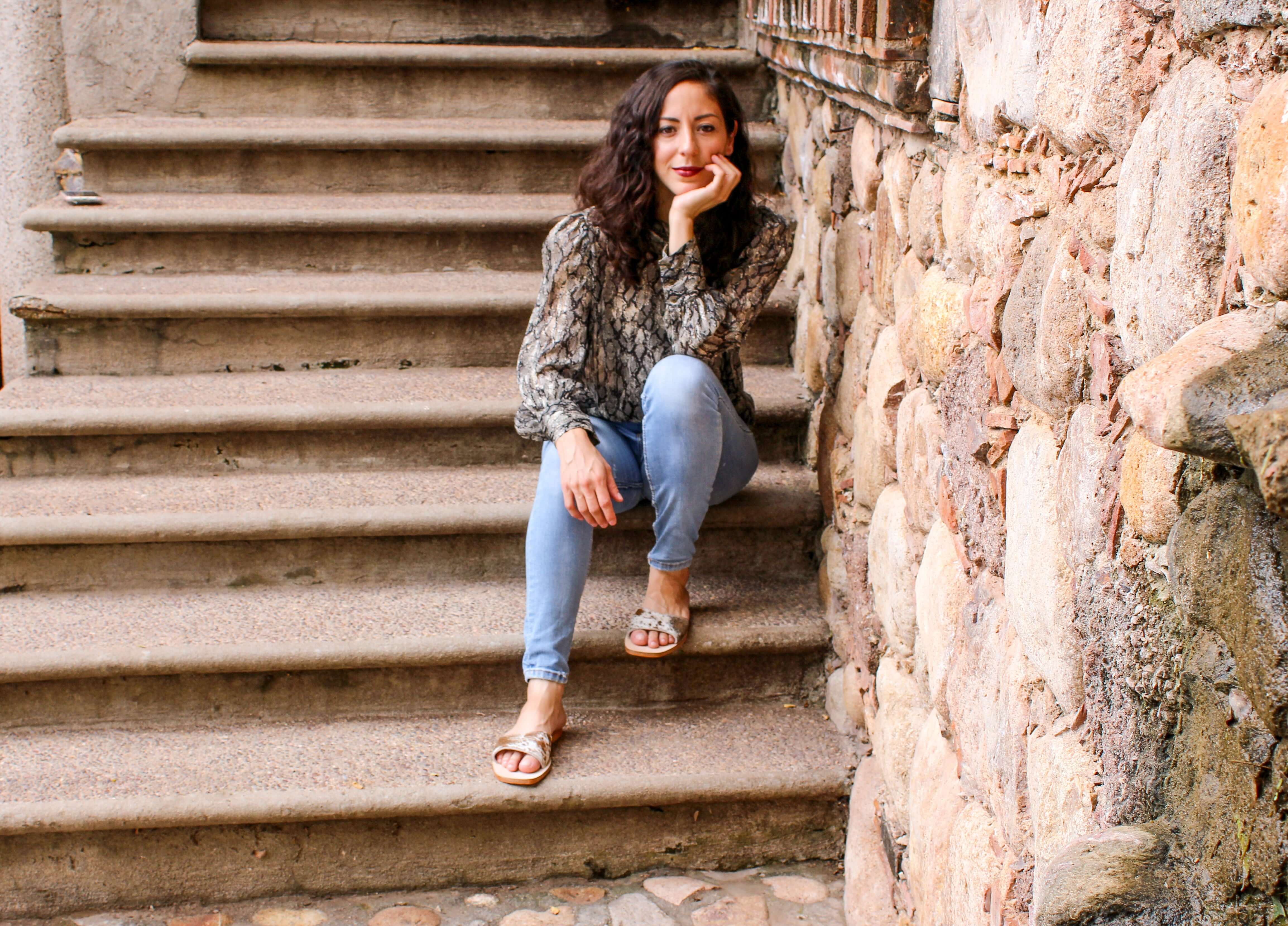 women wearing the agnes leather cowhide sandals