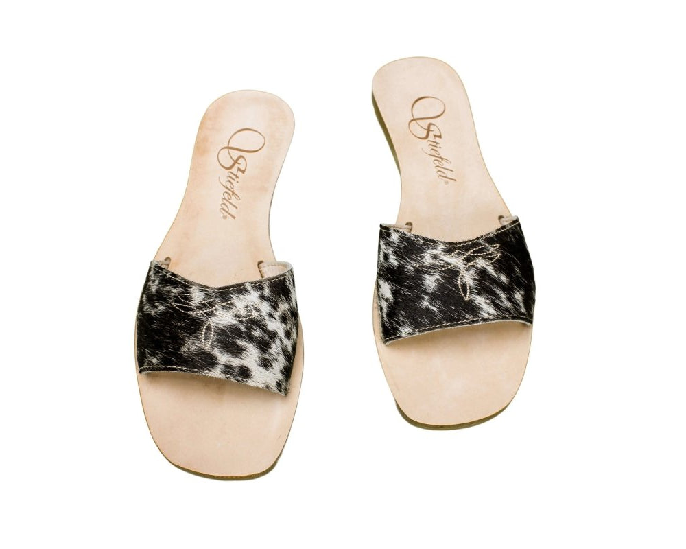 Agnes Hair - on - Hide Cowhide Slides – Black & Brown - Stiefeld Boots