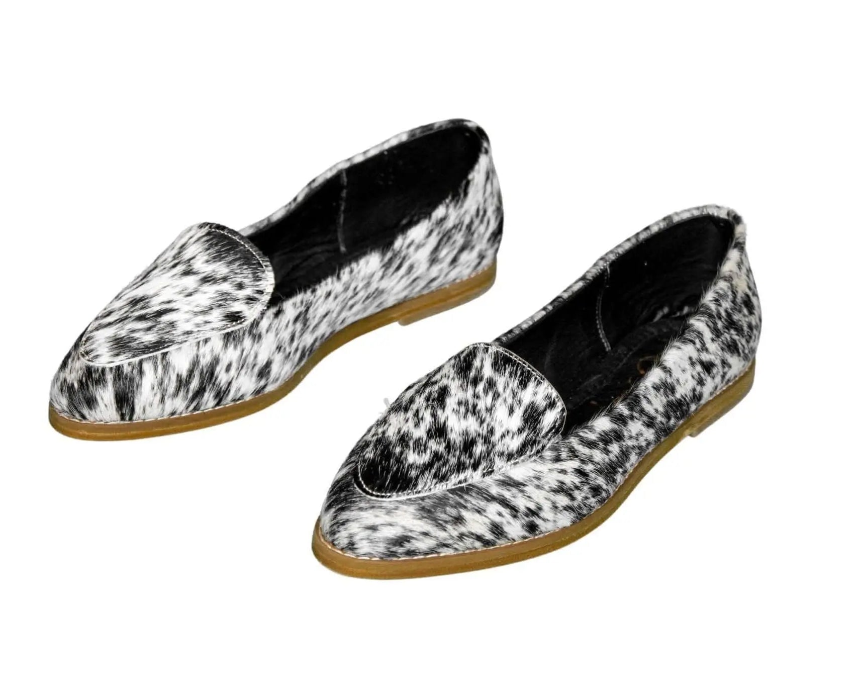 gretta cowhide loafers black and white handmade in leon mexico