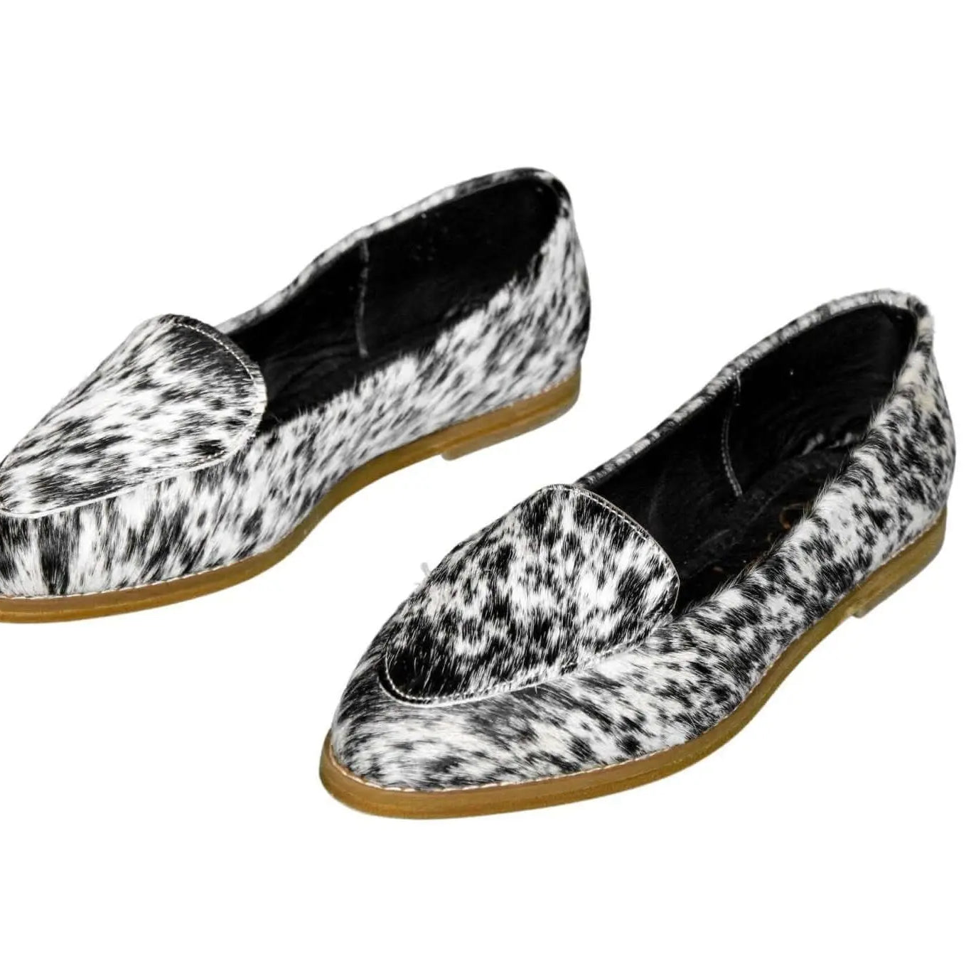 gretta cowhide loafers black and white handmade in leon mexico