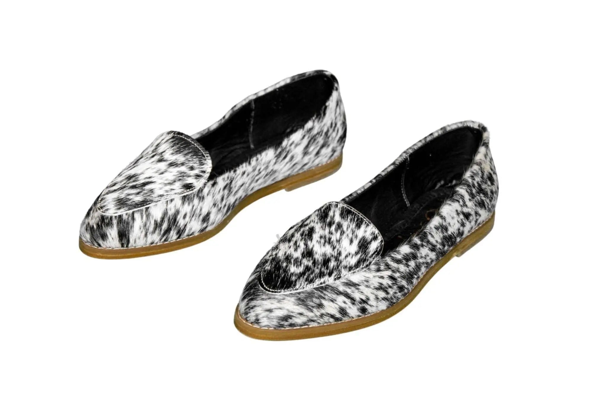 gretta cowhide loafers black and white handmade in leon mexico