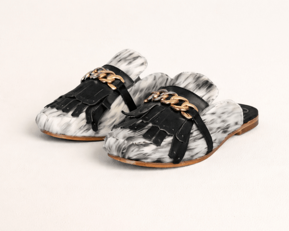 Ines Hair on Hide Fringe Mule - Stiefeld Boots