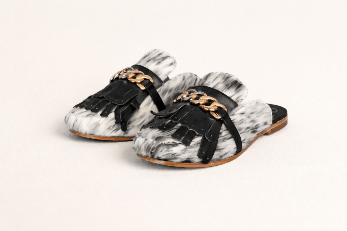 Ines Hair on Hide Fringe Mule - Stiefeld Boots