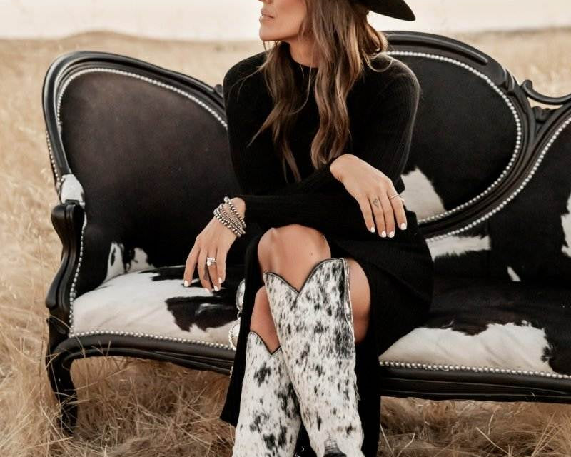 Lorraine Cowhide Tall Boots – Hair-on Hide Presale – Handmade Western Boots for Women