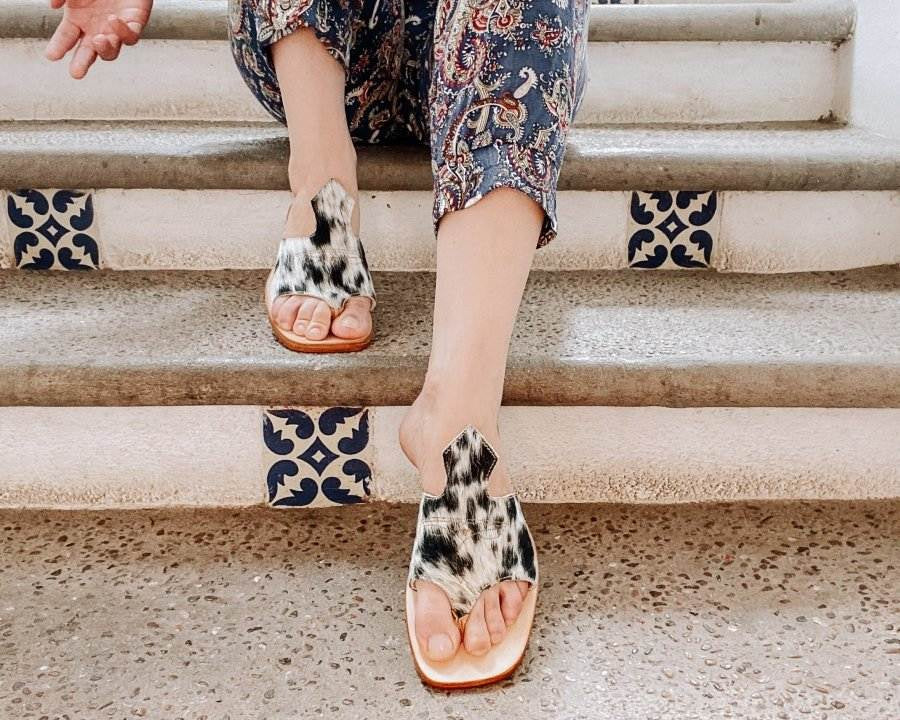 Luciana Hair - on - Hide Cowhide Sandals – Black & White - Stiefeld Boots