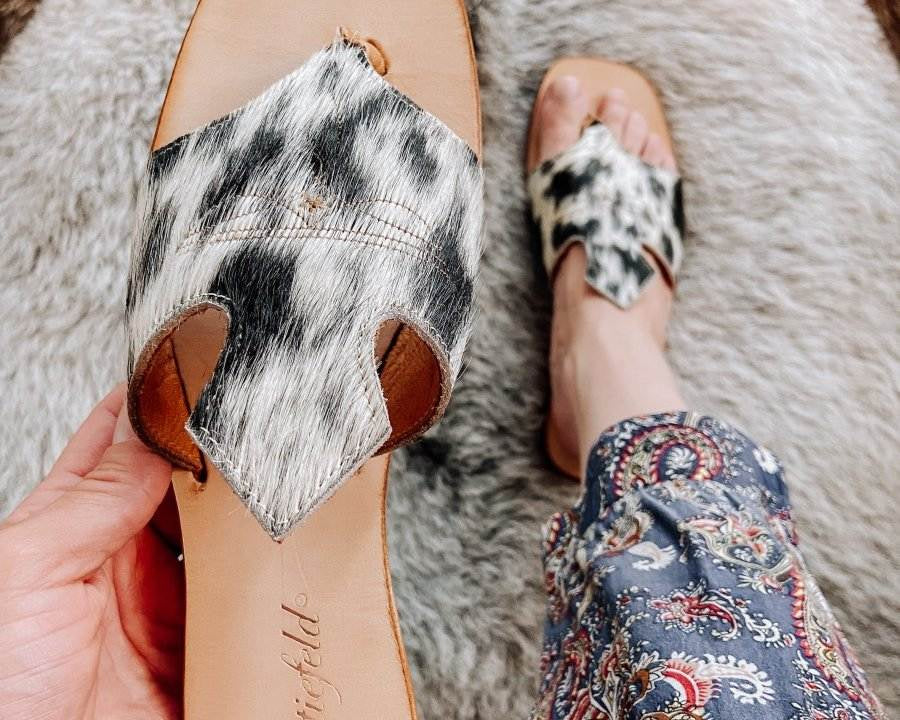 Luciana Hair - on - Hide Cowhide Sandals – Black & White - Stiefeld Boots