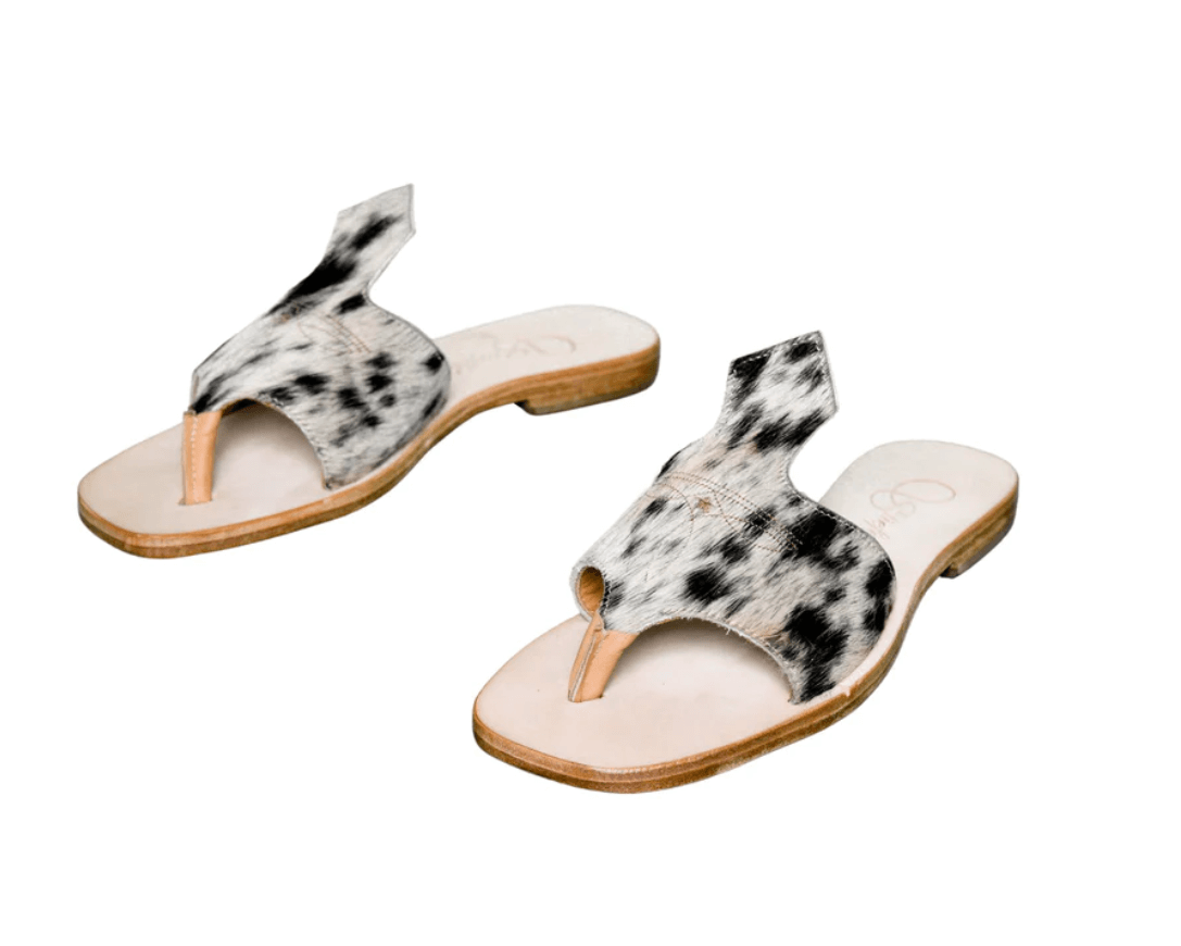 Luciana Hair - on - Hide Cowhide Sandals – Black & White - Stiefeld Boots