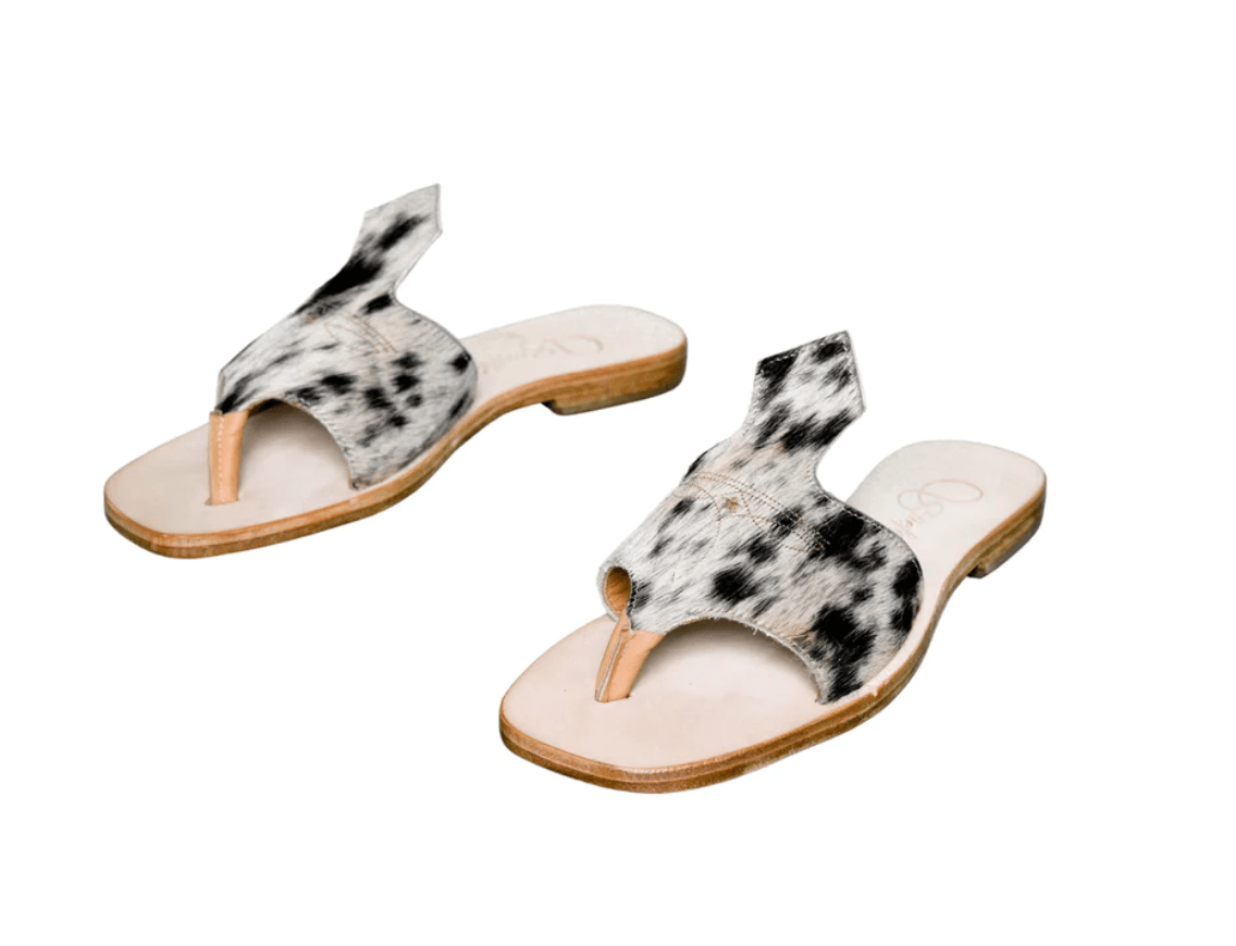 Luciana Hair - on - Hide Cowhide Sandals – Black & White - Stiefeld Boots