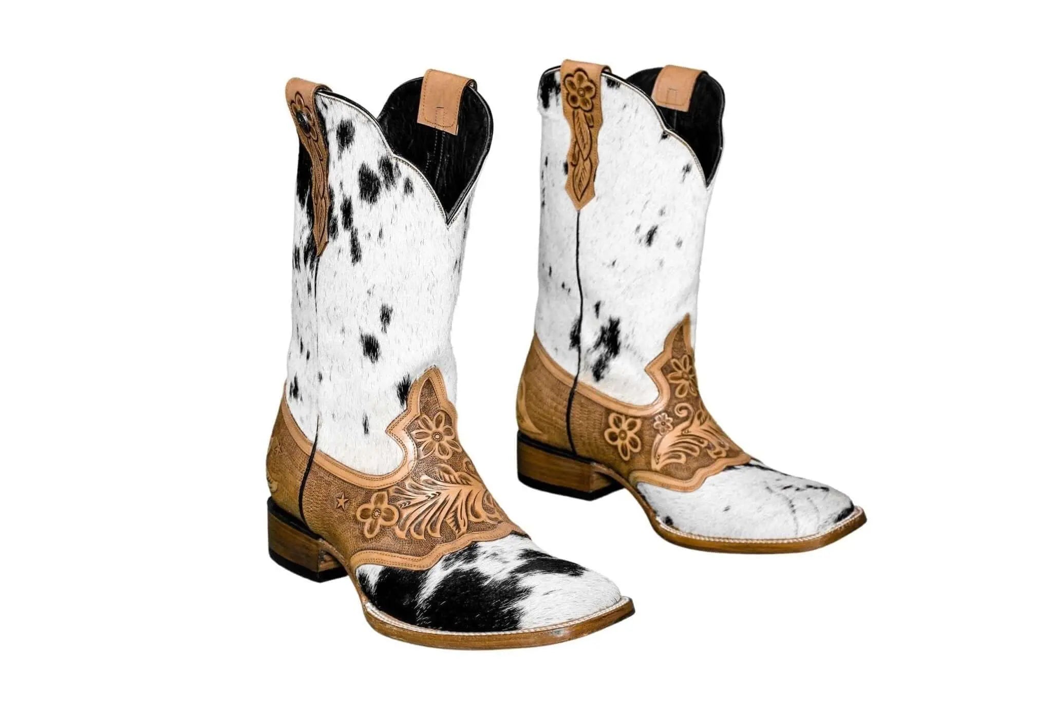 Magnolia Cowgirl Boots – Handtooled Hair-on Hide – Size 11