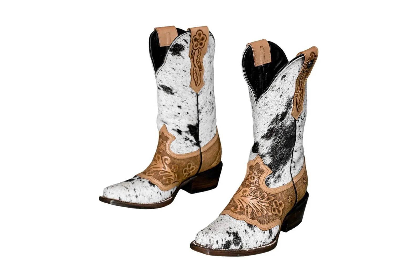 Magnolia Cowgirl Boots – Handtooled Hair-on Hide – Size 5.5