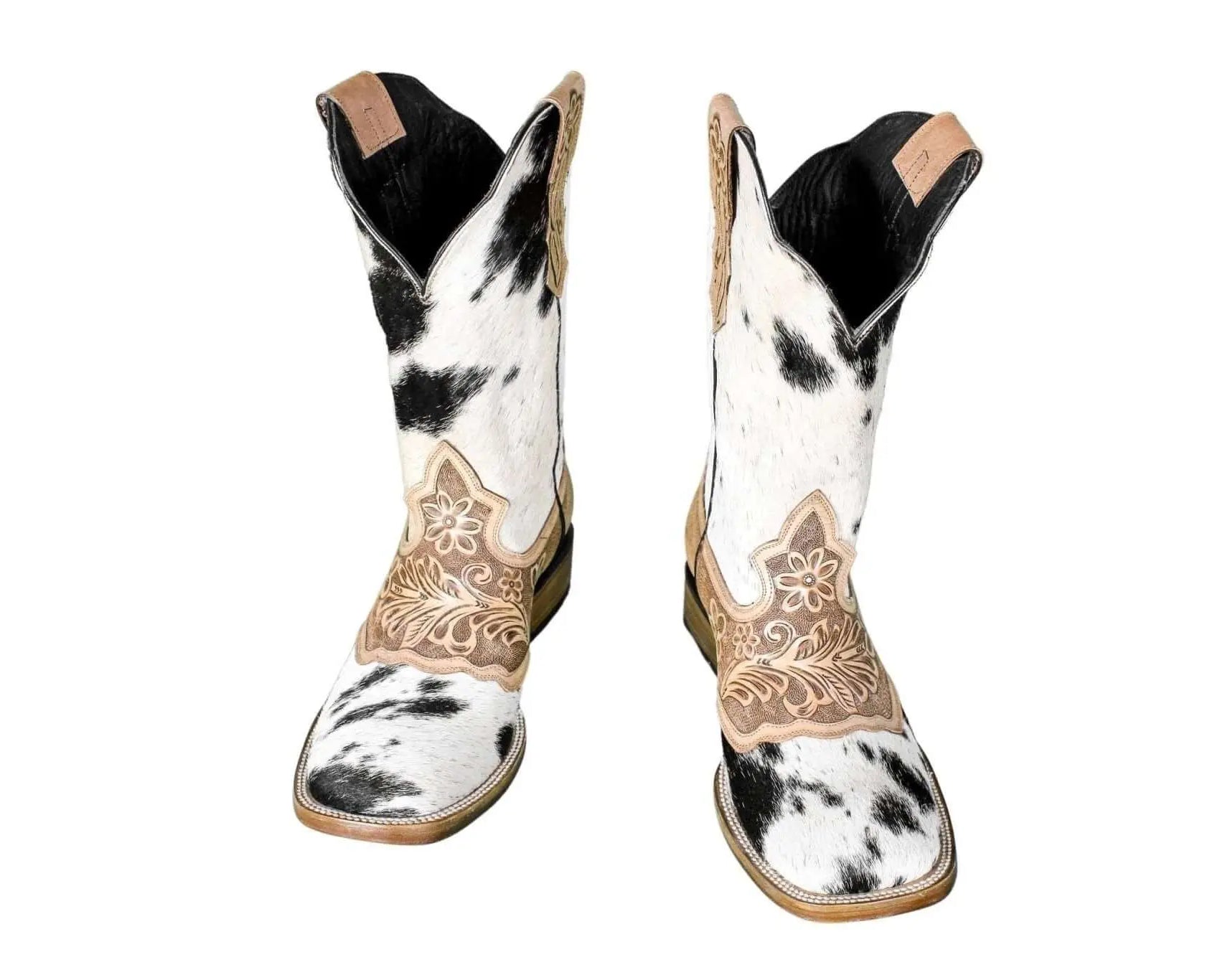 Magnolia Cowgirl Boots – Handtooled Hair-on Hide – Size 9.5