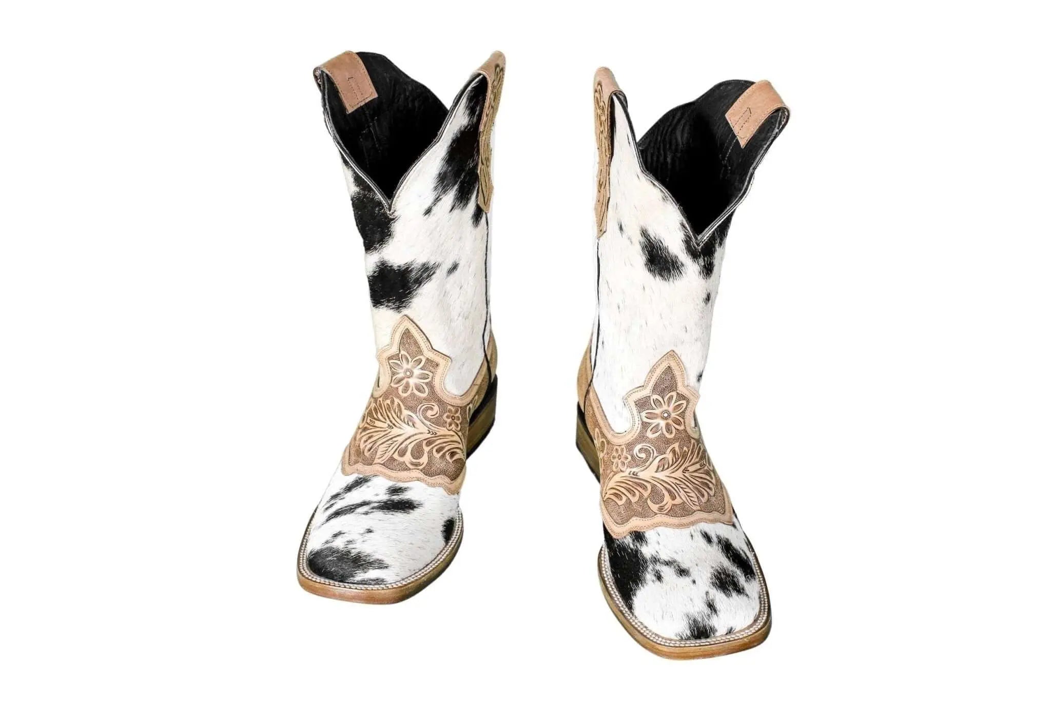 Magnolia Cowgirl Boots – Handtooled Hair-on Hide – Size 9.5