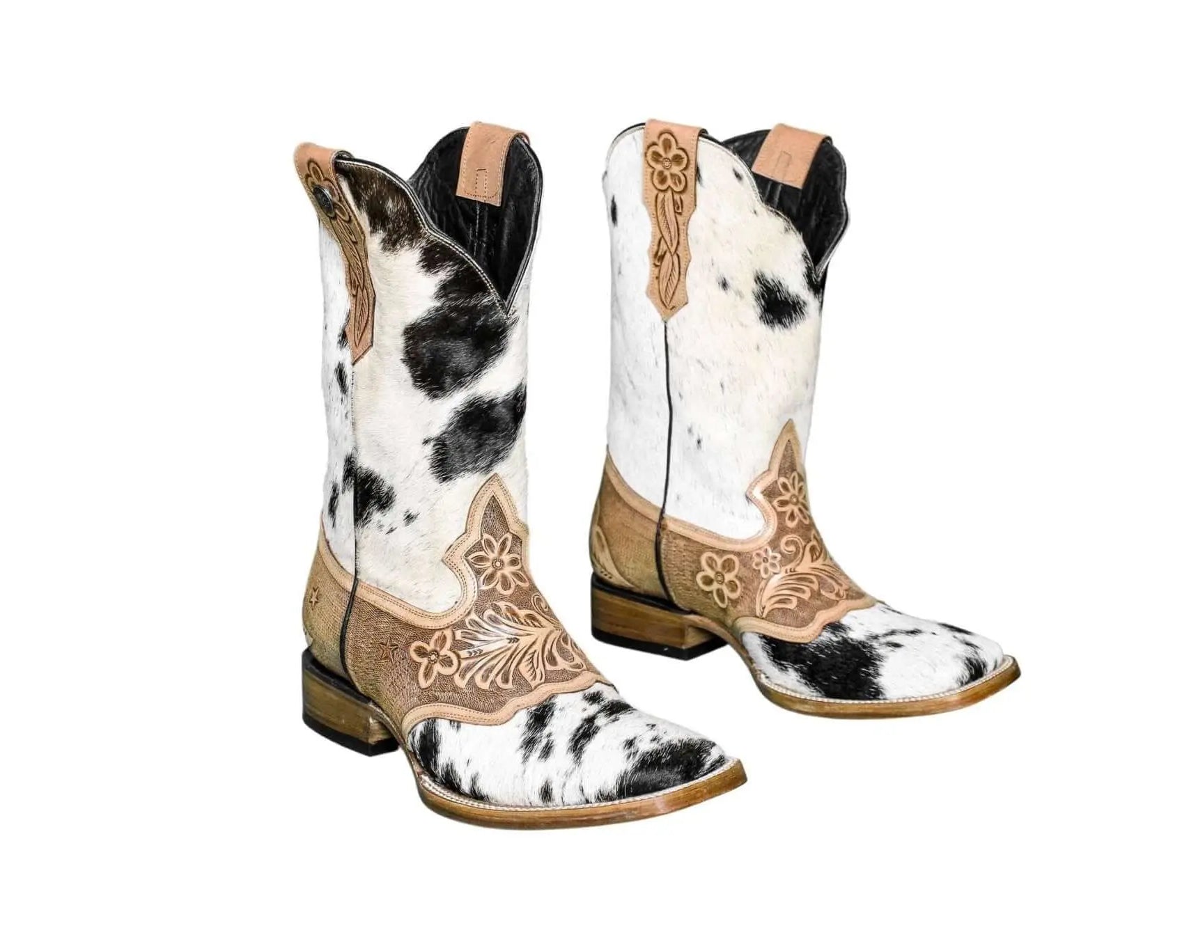 Magnolia Cowgirl Boots – Handtooled Hair-on Hide – Size 9.5