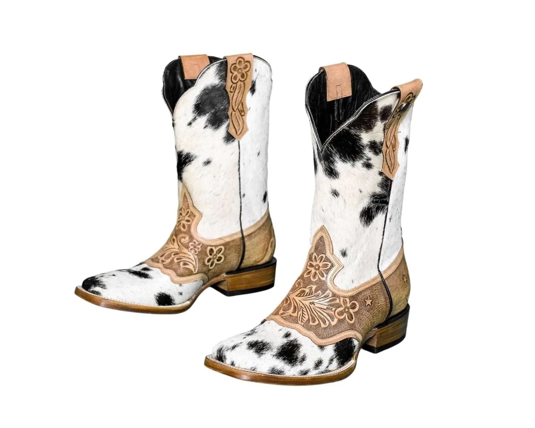 Magnolia Cowgirl Boots – Handtooled Hair-on Hide – Size 9.5