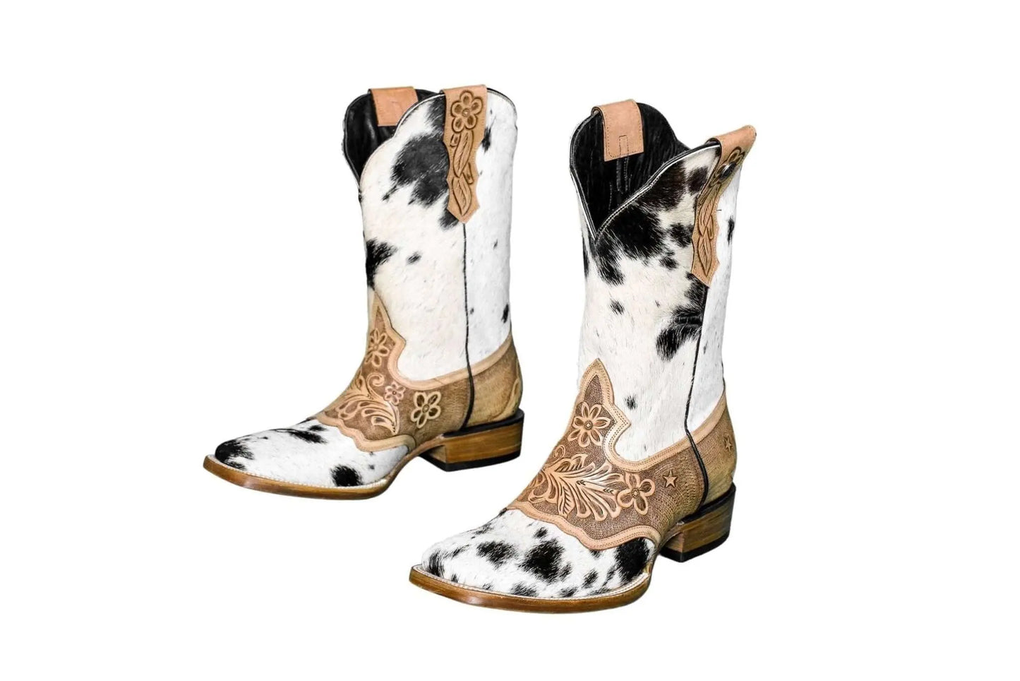 Magnolia Cowgirl Boots – Handtooled Hair-on Hide – Size 9.5
