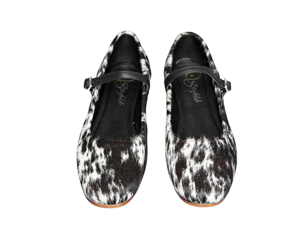 stiefeld black and white cowhide mary jane leather sole