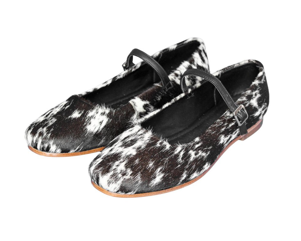 cassandra mary jane cowhide shoes black and white handmade in leon mexico