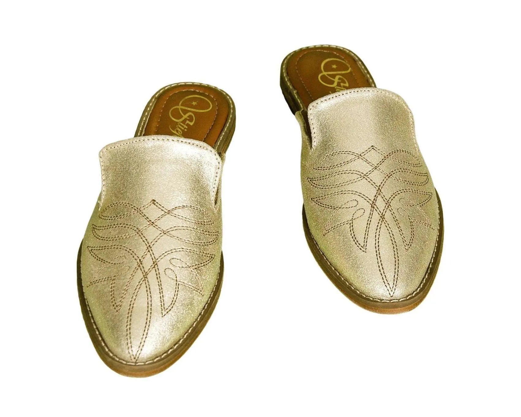 The Georgette Gold Cowhide Mules - Women's Western Wear