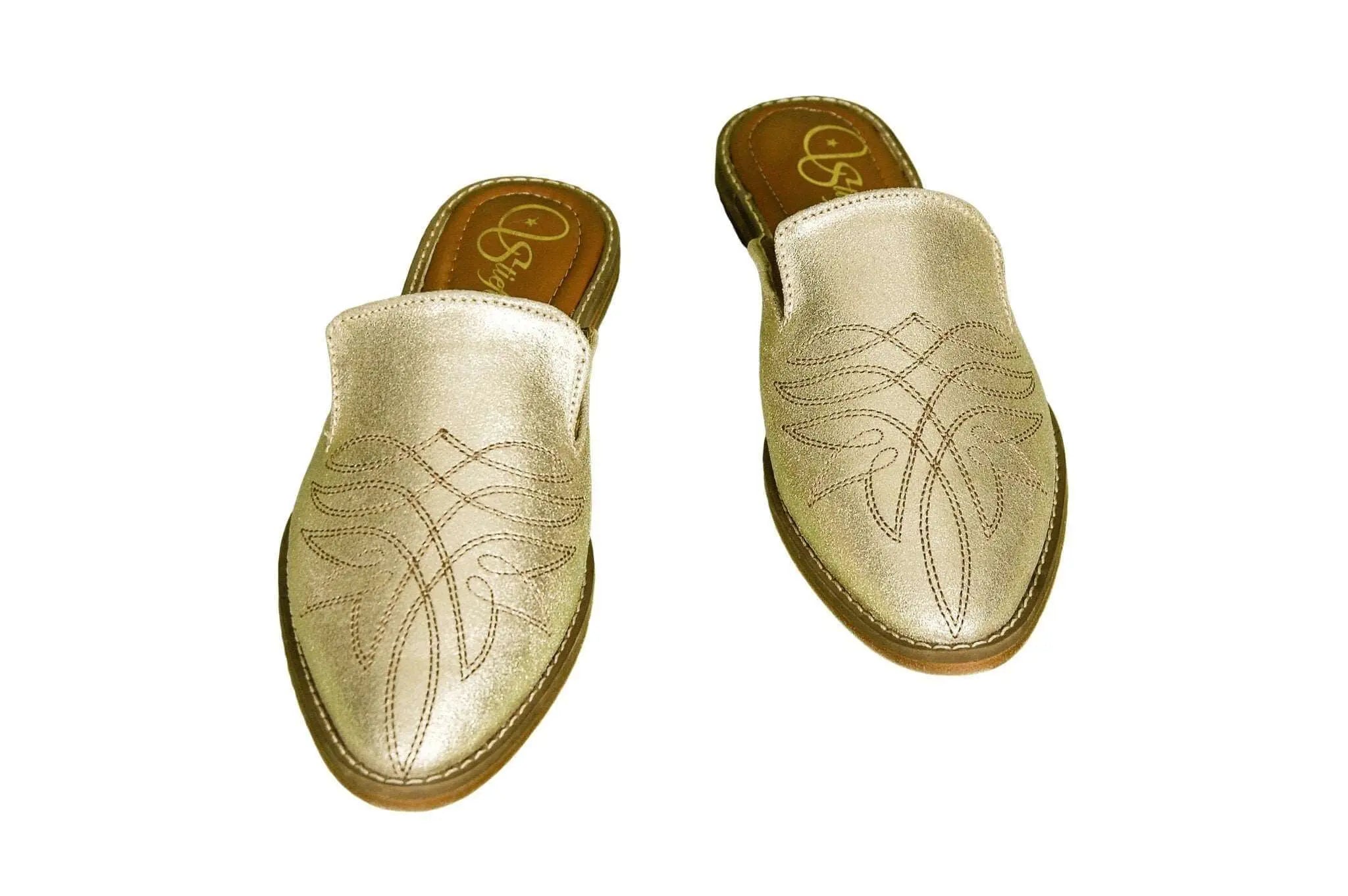 The Georgette Gold Cowhide Mules - Women's Western Wear