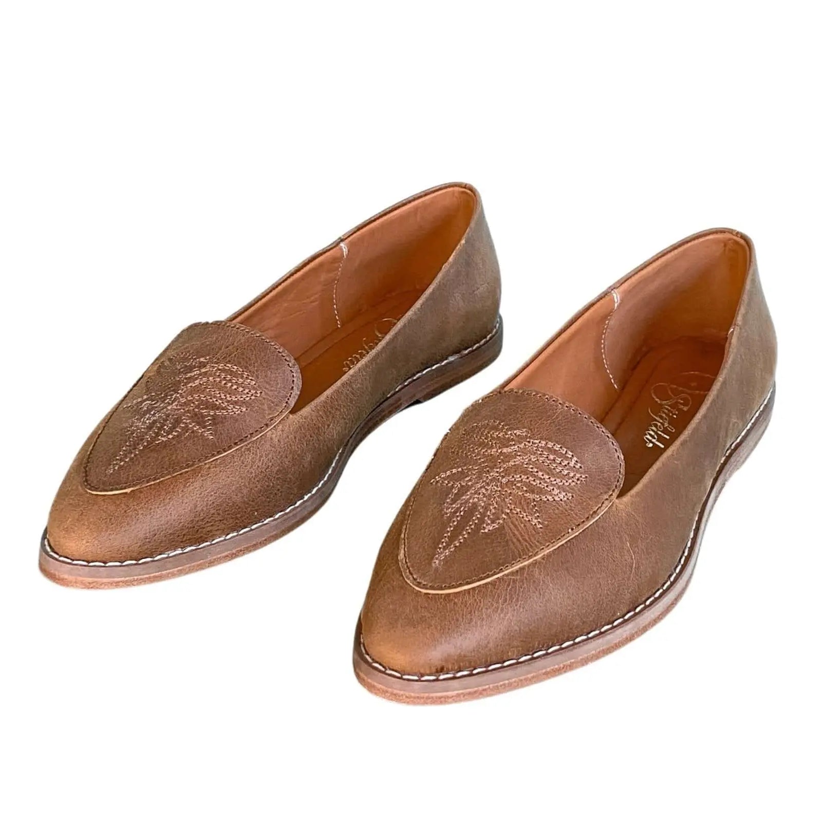 Gretta Cowhide Loafers – Brown Leather Almond Toe Western Loafers