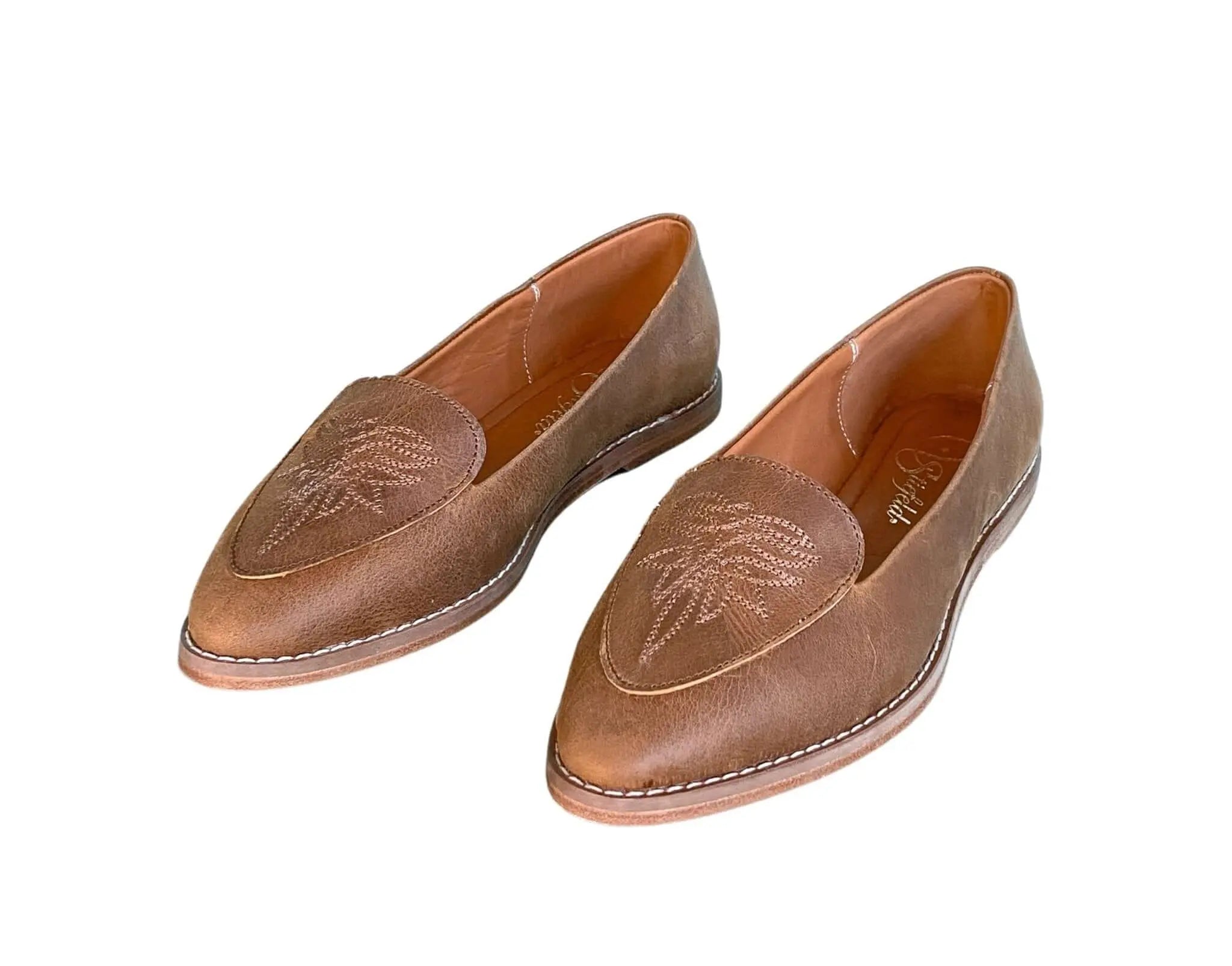Gretta Cowhide Loafers – Brown Leather Almond Toe Western Loafers