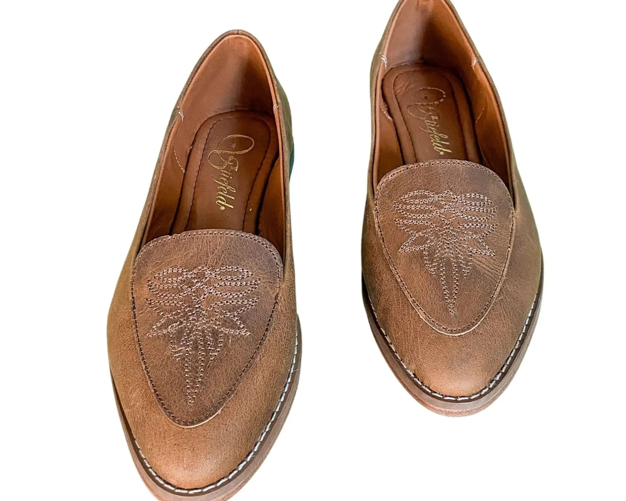Gretta Cowhide Loafers – Brown Leather Almond Toe Western Loafers