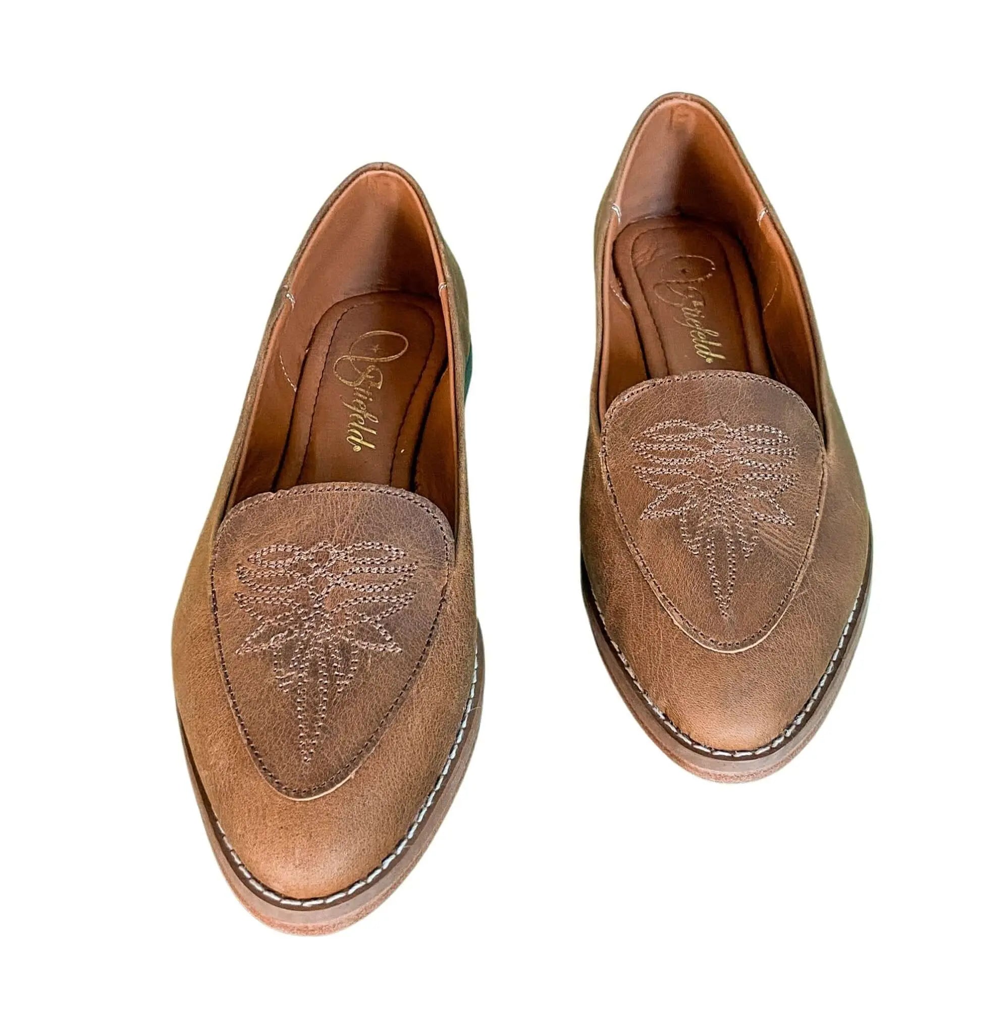 Gretta Cowhide Loafers – Brown Leather Almond Toe Western Loafers