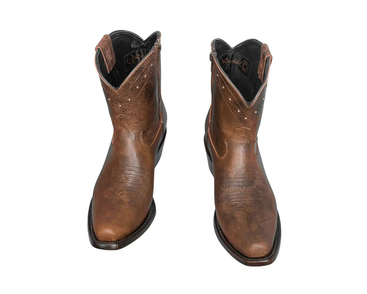 Loretta Brown Leather Boots – Short Western Boots with Decorative Hardware