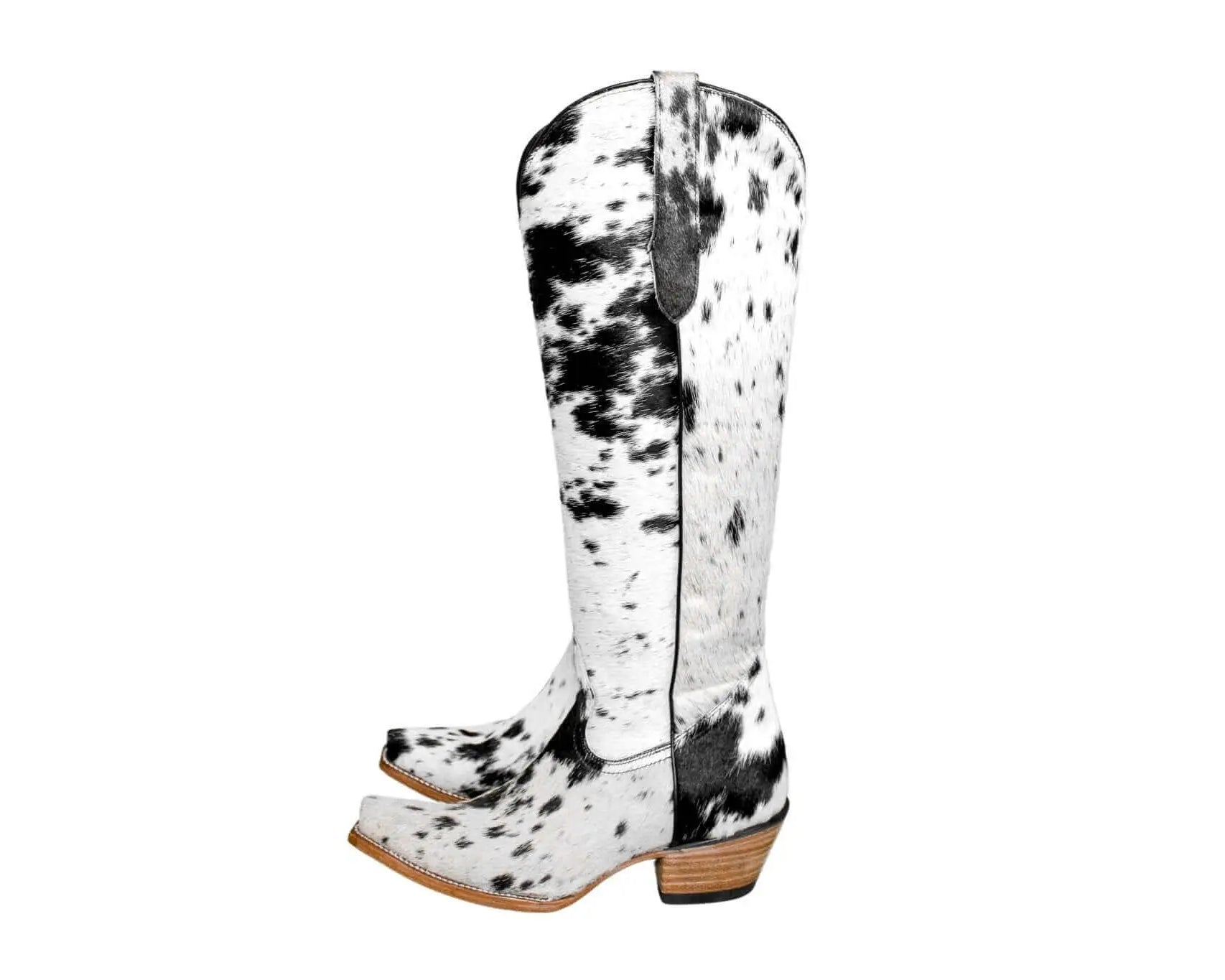 Leather sole and heel on Lorraine knee-high boots, black & white
