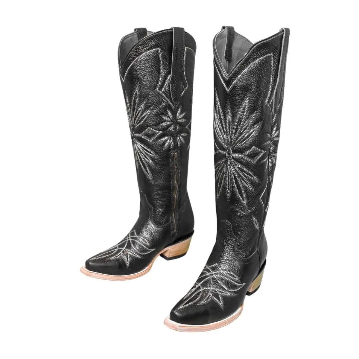 Dark Cowboy Ethel Cain-Style Black REAL Leather Unique Lace-Up Embroidered Boots Oasis Society Ainsley Embroidered Cowboy Boots In Black  main image 4