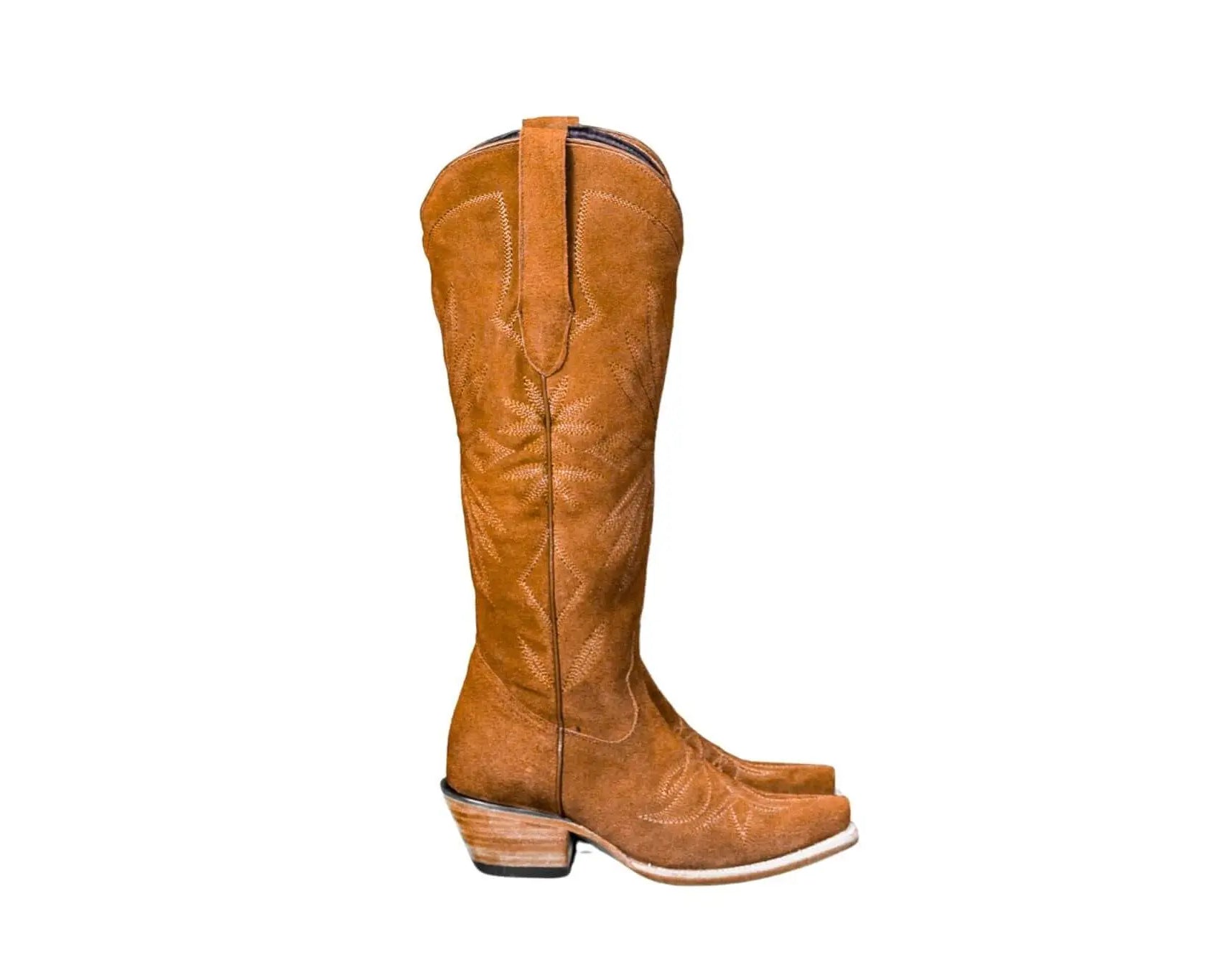 Lorraine Suede Cowgirl Boots – Brown Camel Leather – Western Tall Boots for Women