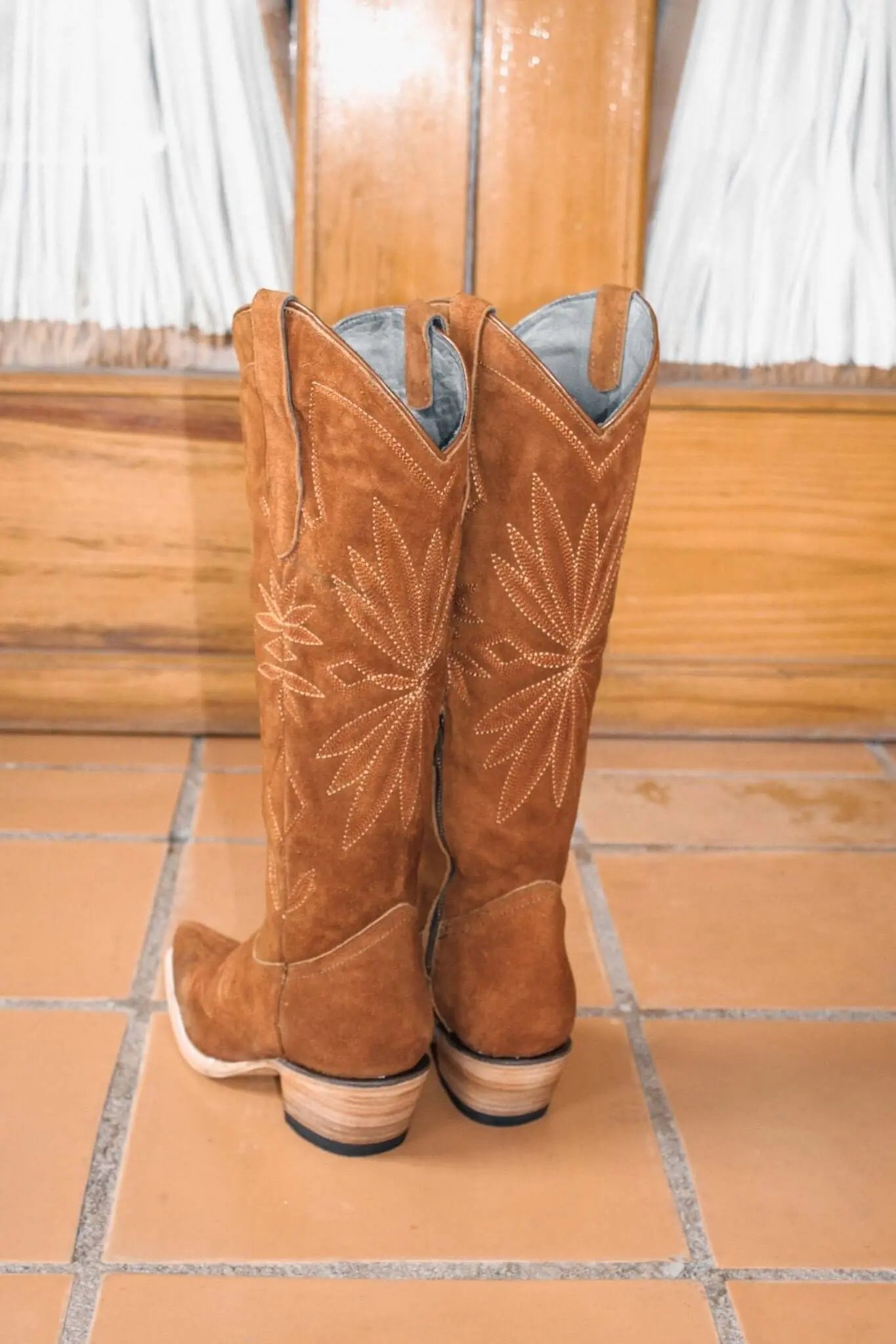 Lorraine Suede Cowgirl Boots – Brown Camel Leather – Western Tall Boots for Women