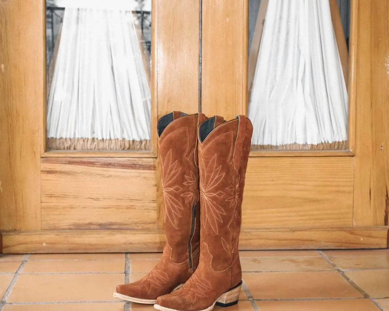Lorraine Suede Cowgirl Boots – Brown Camel Leather – Western Tall Boots for Women