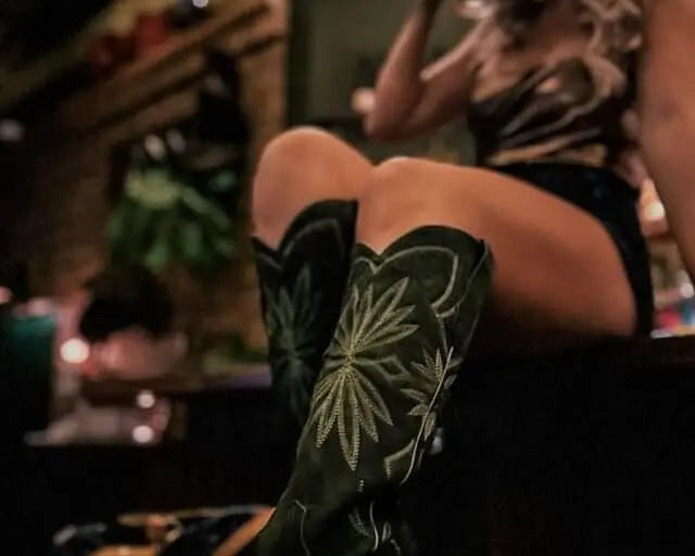 Lorraine Suede Tall Boots – Olive Green – Handmade Western Boots