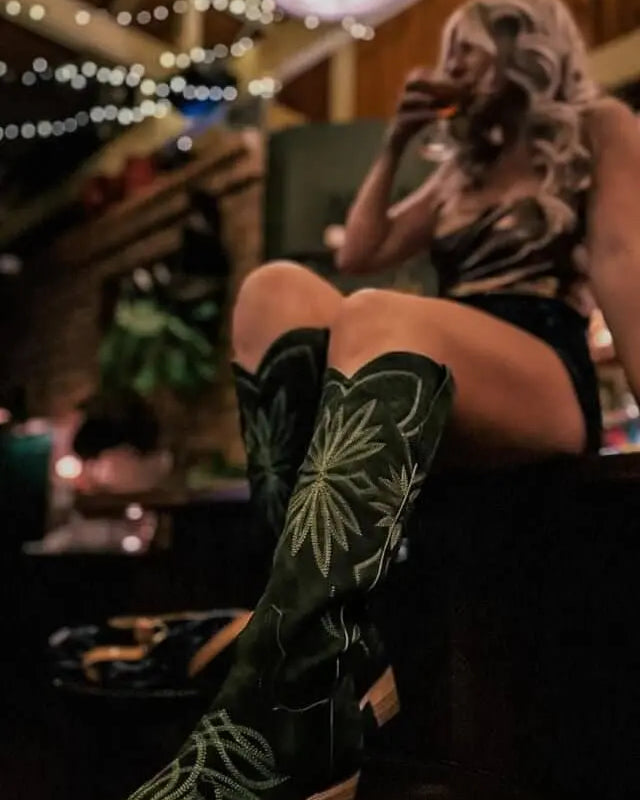Lorraine Suede Tall Boots – Olive Green – Handmade Western Boots