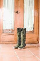 Lorraine Suede Tall Boots – Olive Green – Handmade Western Boots