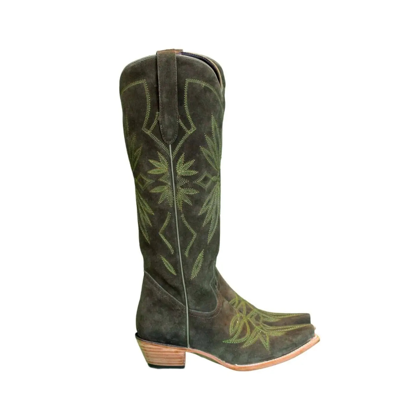 Lorraine Suede Tall Boots – Olive Green – Handmade Western Boots