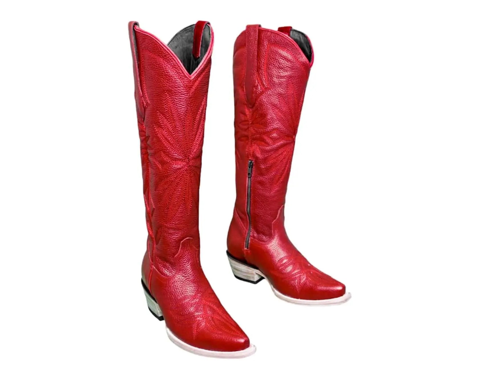 Lorraine Tall Leather Boots – Red Full Grain – Western Handmade Boot