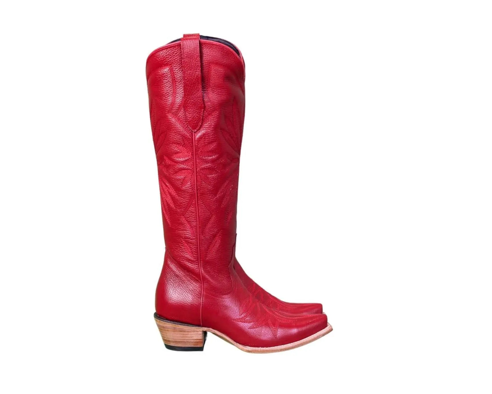 Lorraine Tall Leather Boots – Red Full Grain – Western Handmade Boot