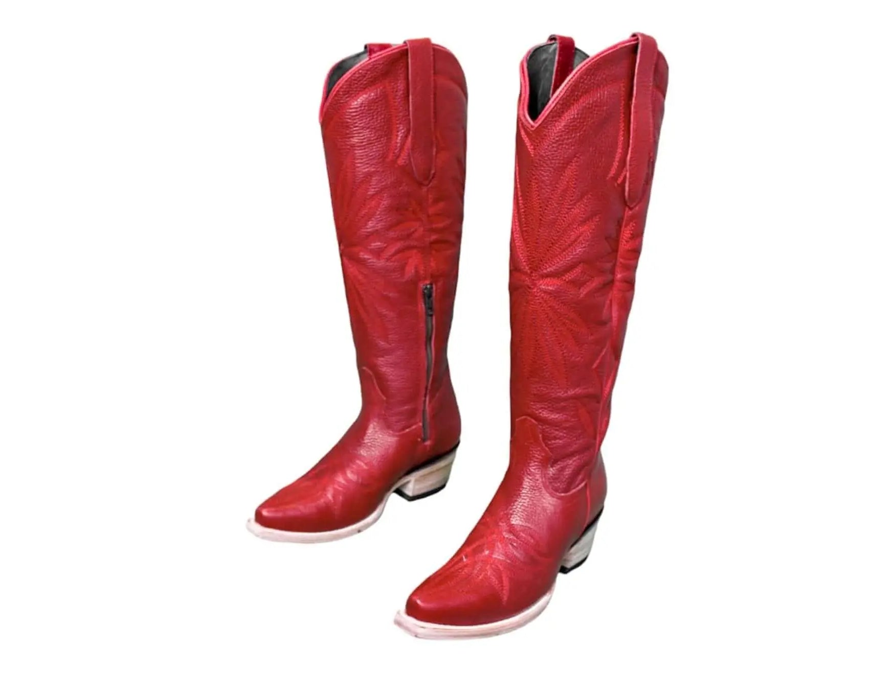Lorraine Tall Leather Boots – Red Full Grain – Western Handmade Boot