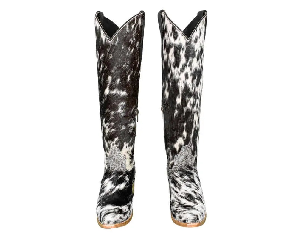 The Lorraine Knee - High Cowhide Boots – Hair - on Hide – Size 7.5 US - Stiefeld Boots