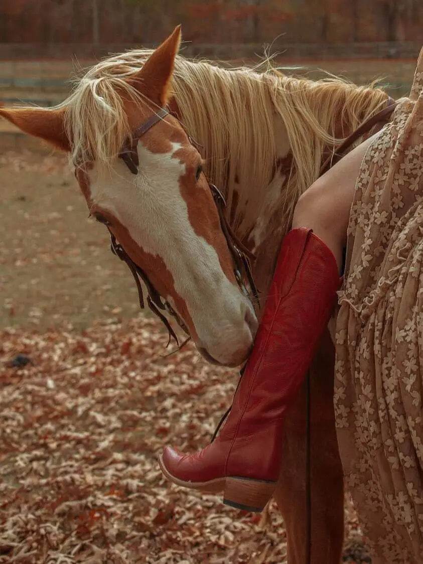 Lorraine Tall Leather Boots – Red Full Grain – Western Handmade Boot