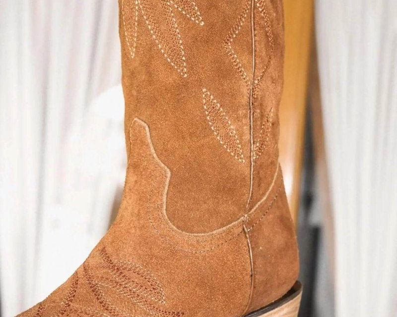 Lorraine Suede Cowgirl Boots – Brown Camel Leather – Western Tall Boots for Women