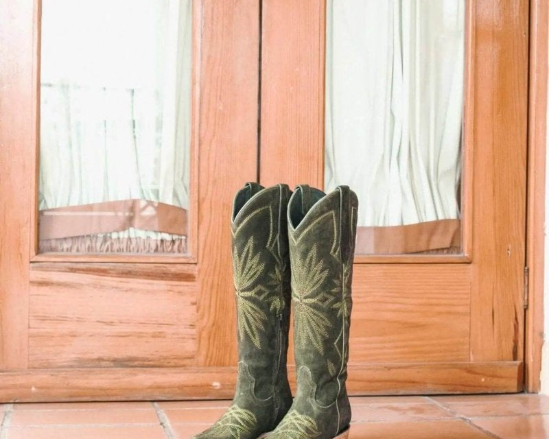 Lorraine Suede Tall Boots – Olive Green – Handmade Western Boots