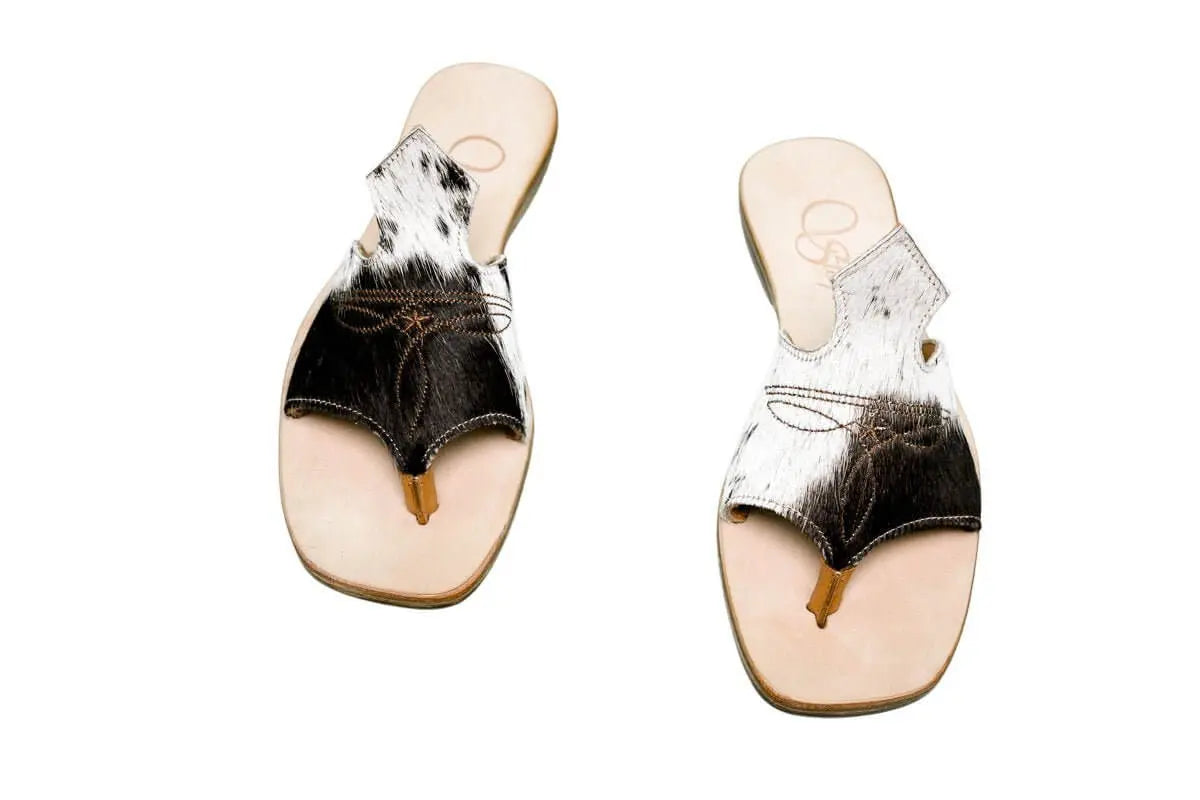Handmade Western cowhide flip flops for women – size 7