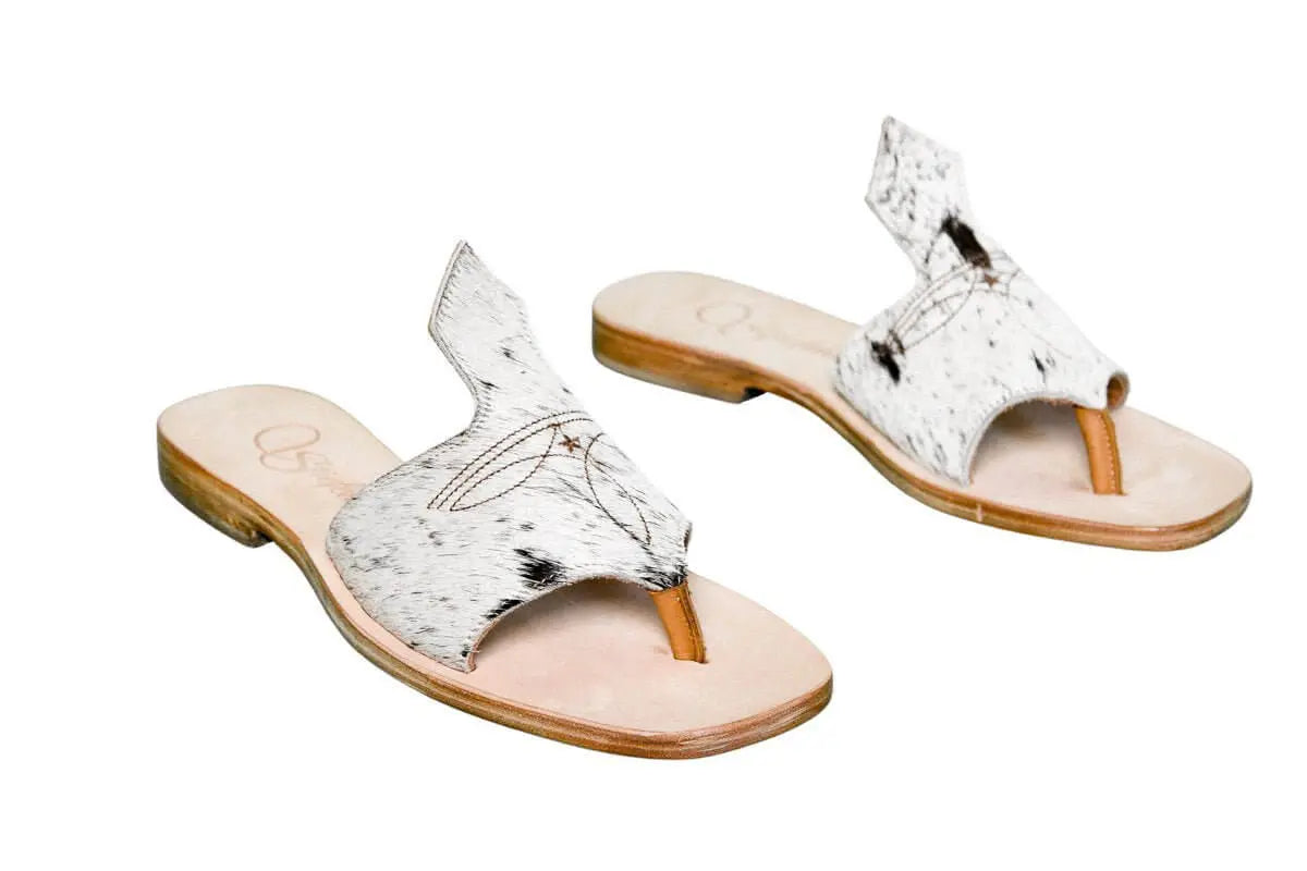 Handmade Western cowhide flip flops for women – size 8