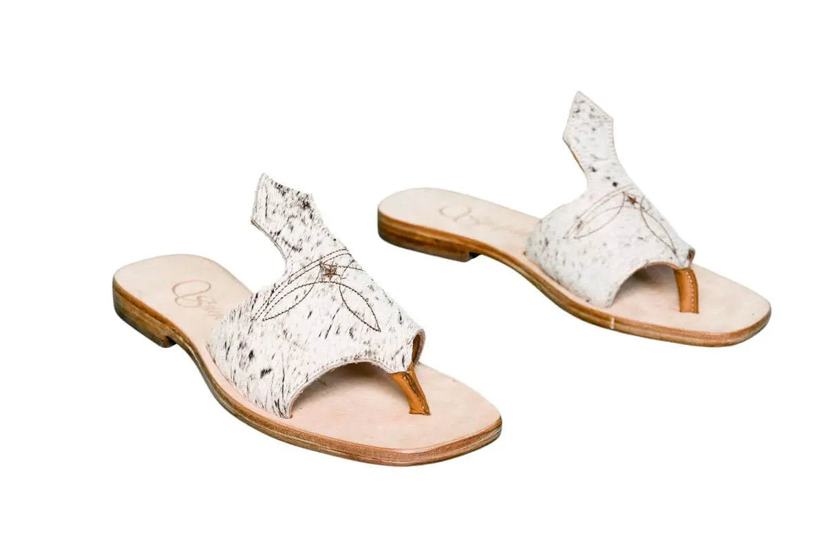Handmade Western cowhide flip flops for women – size 8