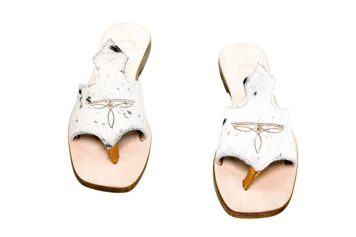 Handmade Western cowhide flip flops for women – size 8